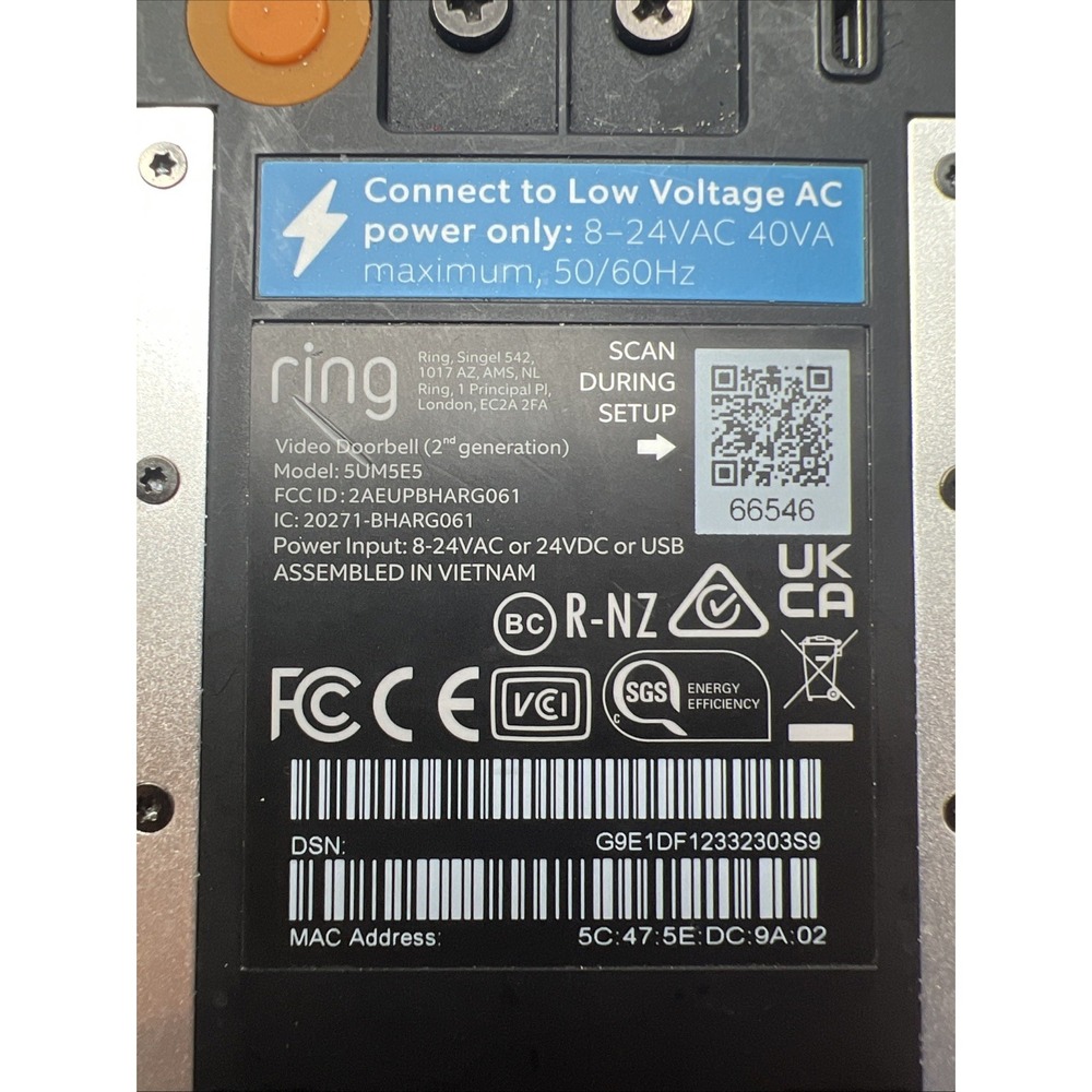 RING VIDEO DOORBELL 2ND GEN 2021 With Charging Cord Tested Working! - Picture 6 of 9